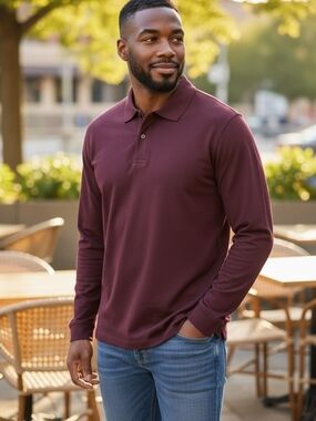 Croft & Barrow Easy Care Long Sleeve Polo Shirt Burgundy Maroon Men's XL (EUC)